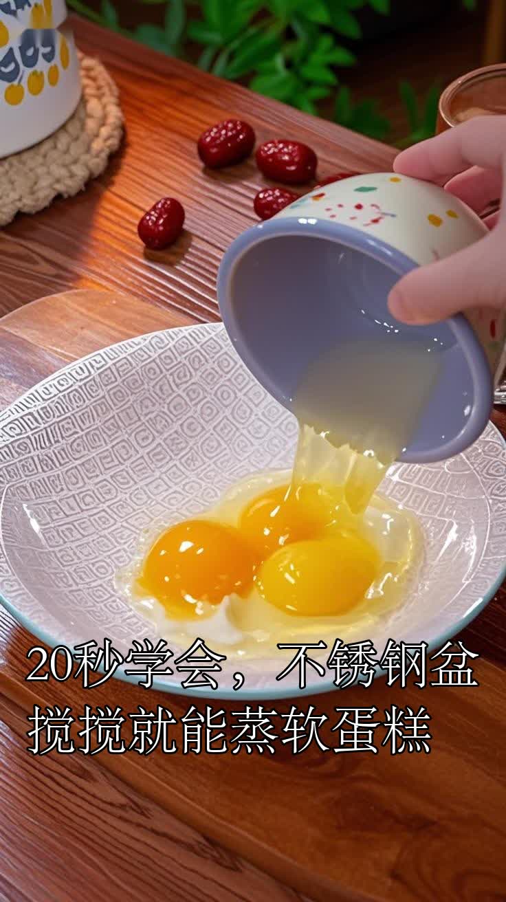 20秒学会,不锈钢盆搅搅就能蒸软蛋糕