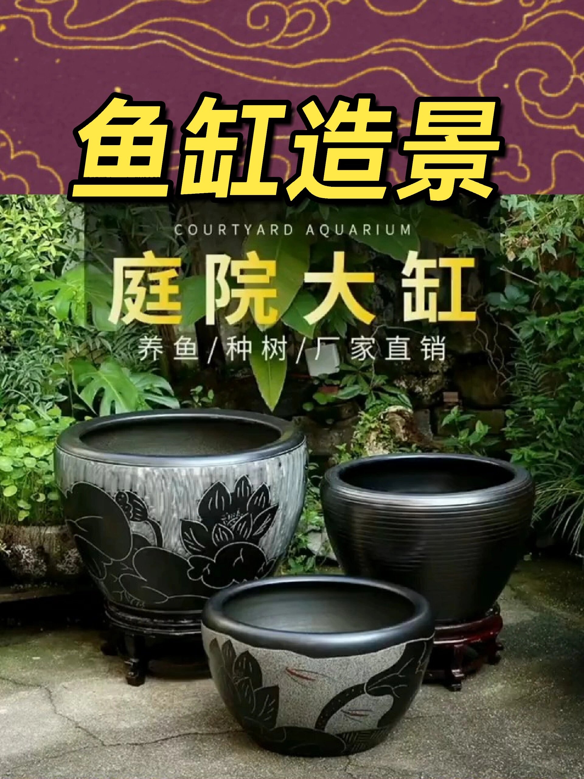 古法养鱼鱼缸造景水缸荷花盆,快乐养鱼