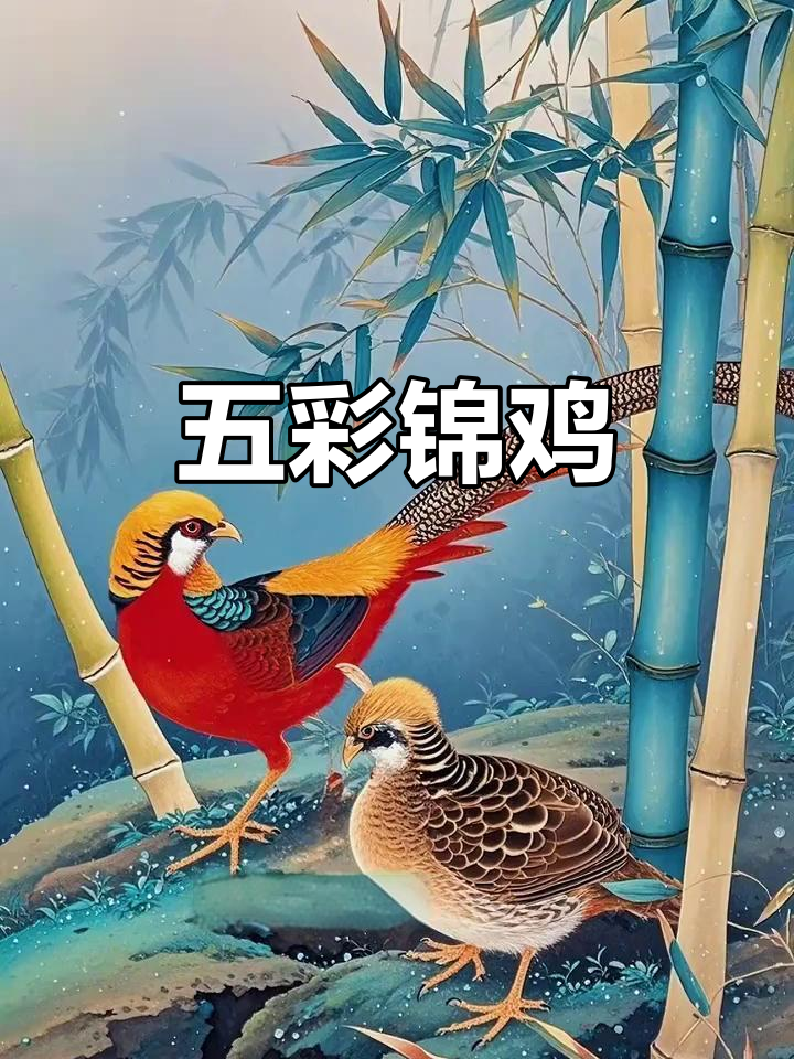 锦鸡展翅，五彩斑斓，尾羽如星辉闪耀，尽显华丽与优雅