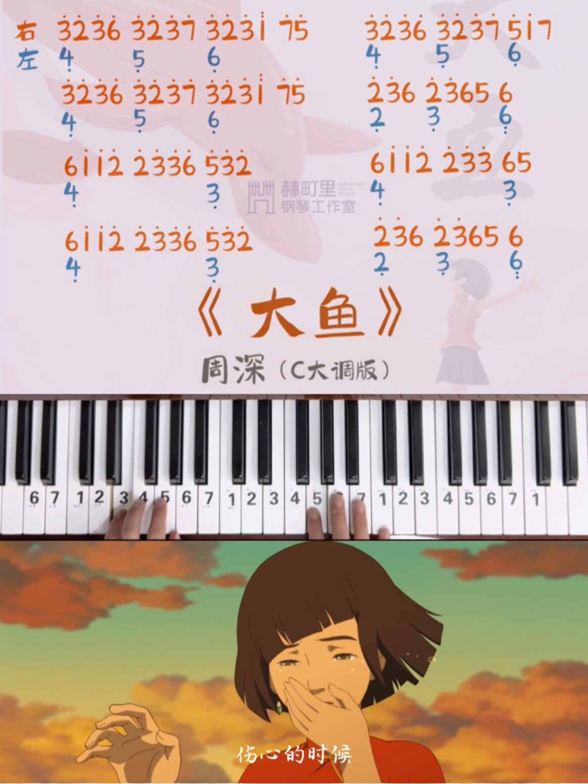 史上最简单|双手弹奏版《大鱼》C调最简易版