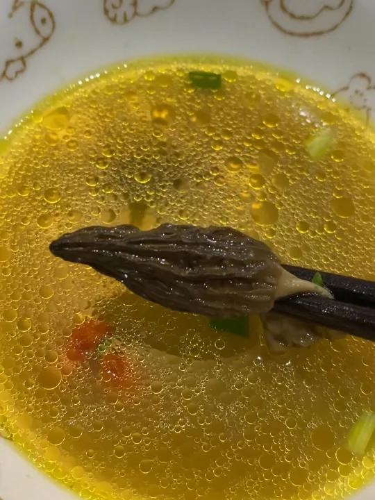 羊肚菌老鸡汤,小朋友吃的津津有味