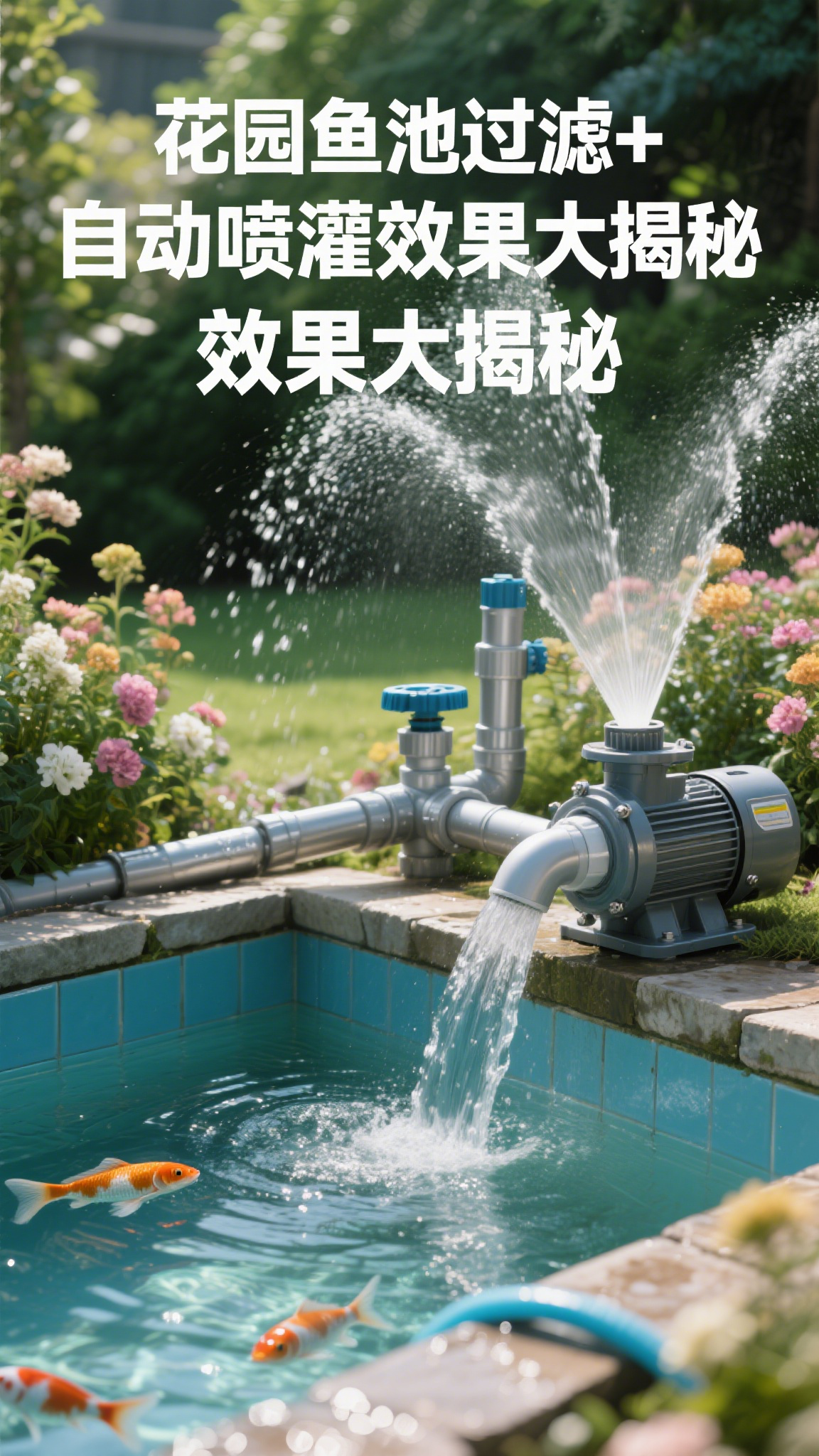 花园鱼池过滤+自动喷灌效果大揭秘