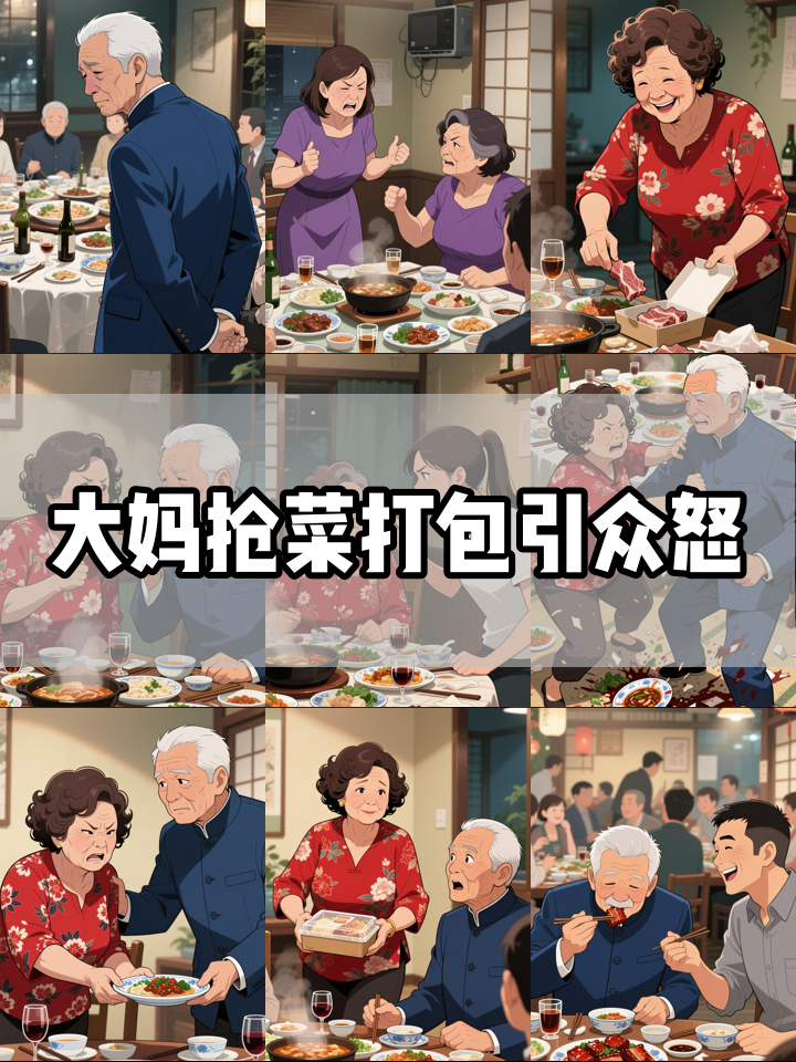 酒席上的抢菜大战：大妈为打包竟与大爷动手