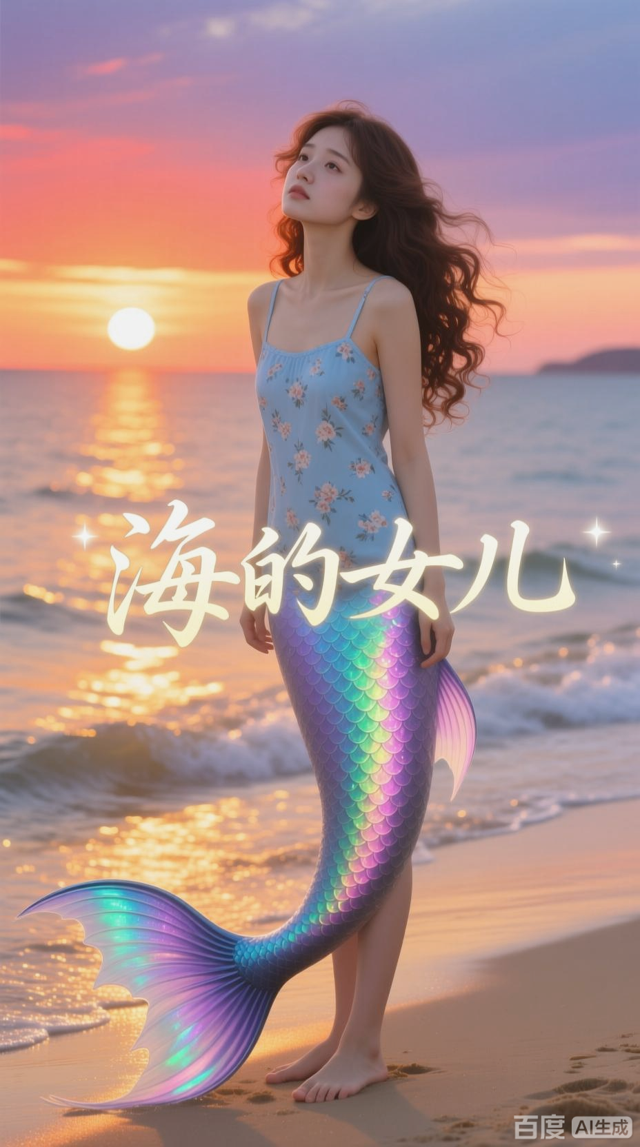 海边夕阳下的美人鱼蜕变