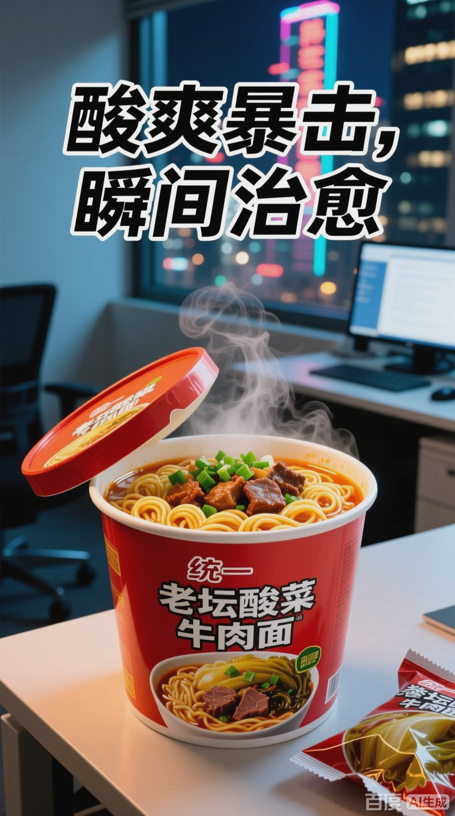 统一老坛酸菜牛肉面，酸爽美味共享