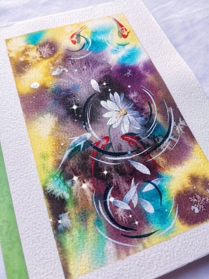 古风水彩手绘锦鲤简单小插画