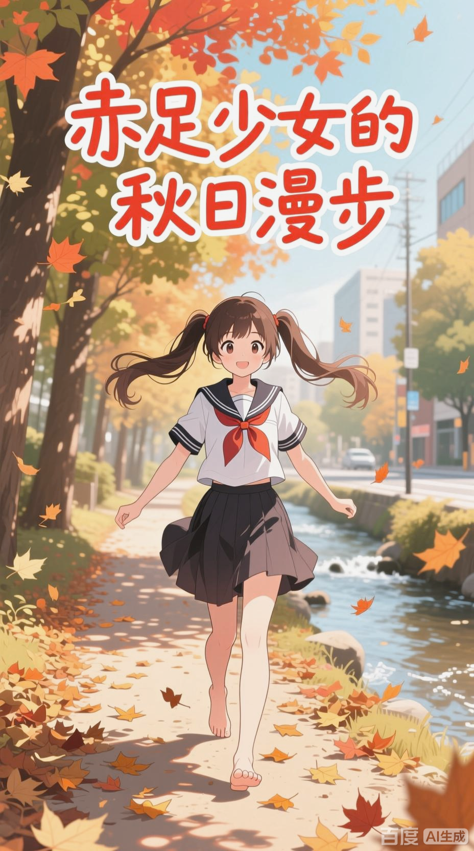 JK少女双马尾赤脚漫步