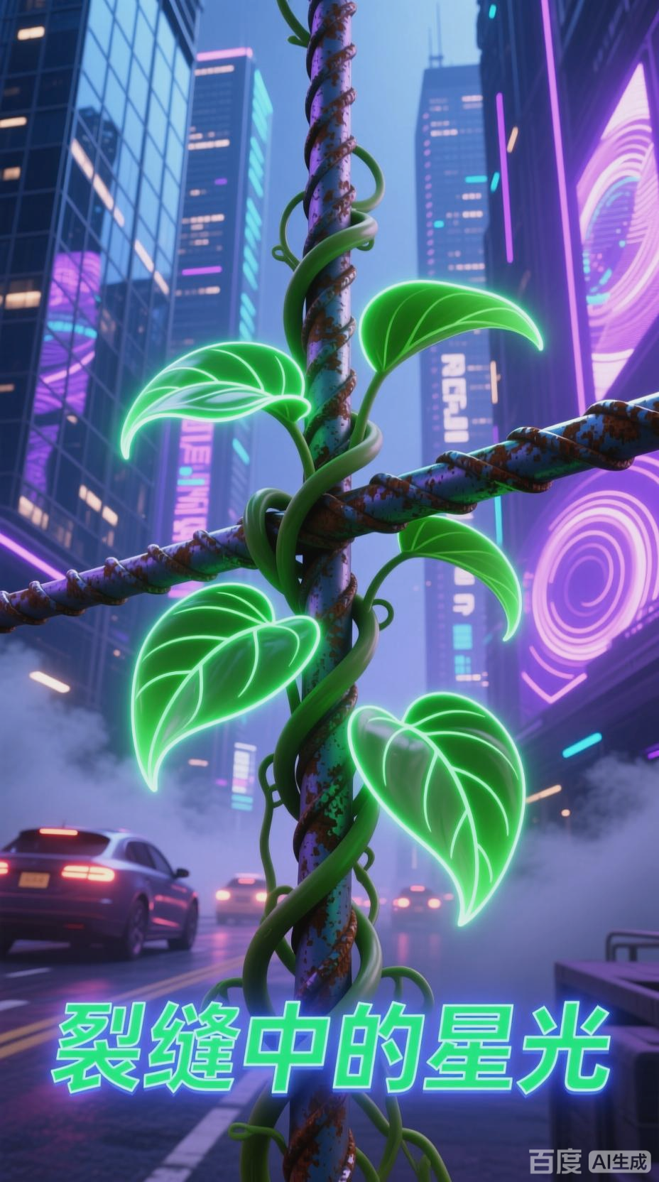 荧光绿植点亮赛博朋克城市