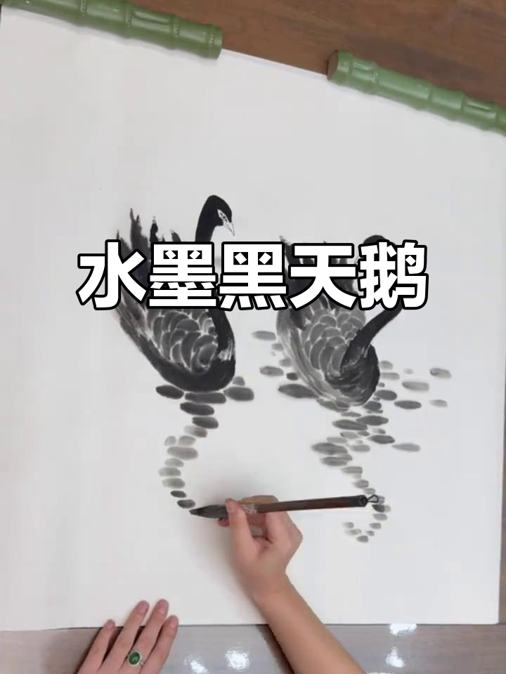 精致水墨黑天鹅,手绘技艺展现