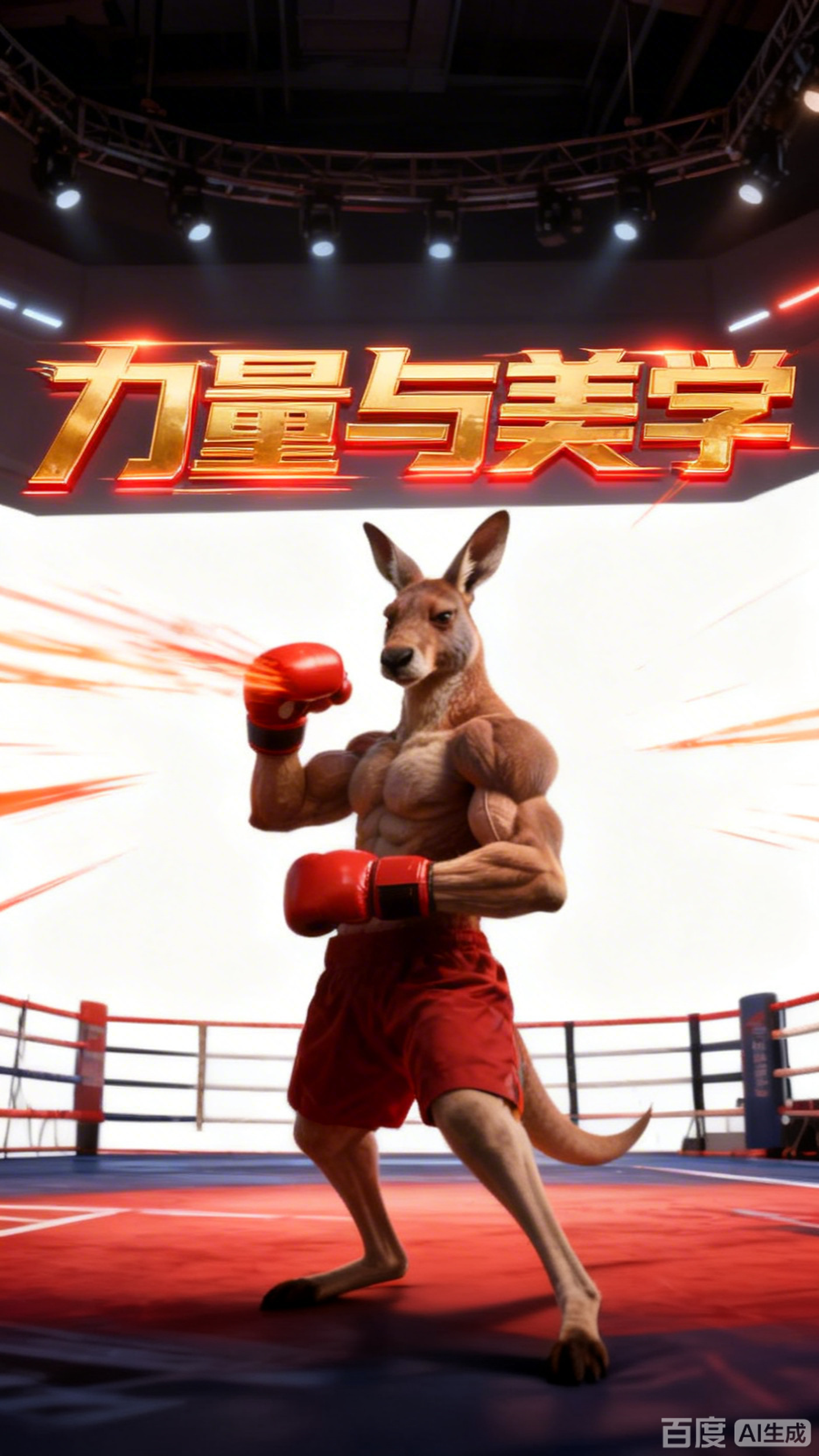 肌肉袋鼠拳击手,力量与动态