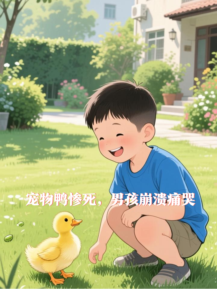 小孩出门遛宠物鸭“豆扁”,意外被汽车轧死,他蹲在地上看着鸭子崩溃痛哭,网友:名字不能乱起