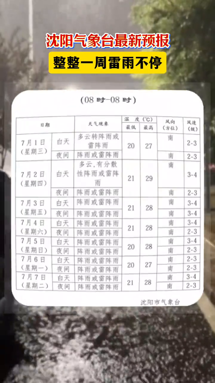 沈阳气象台最新预报，整整一周雷雨不停！