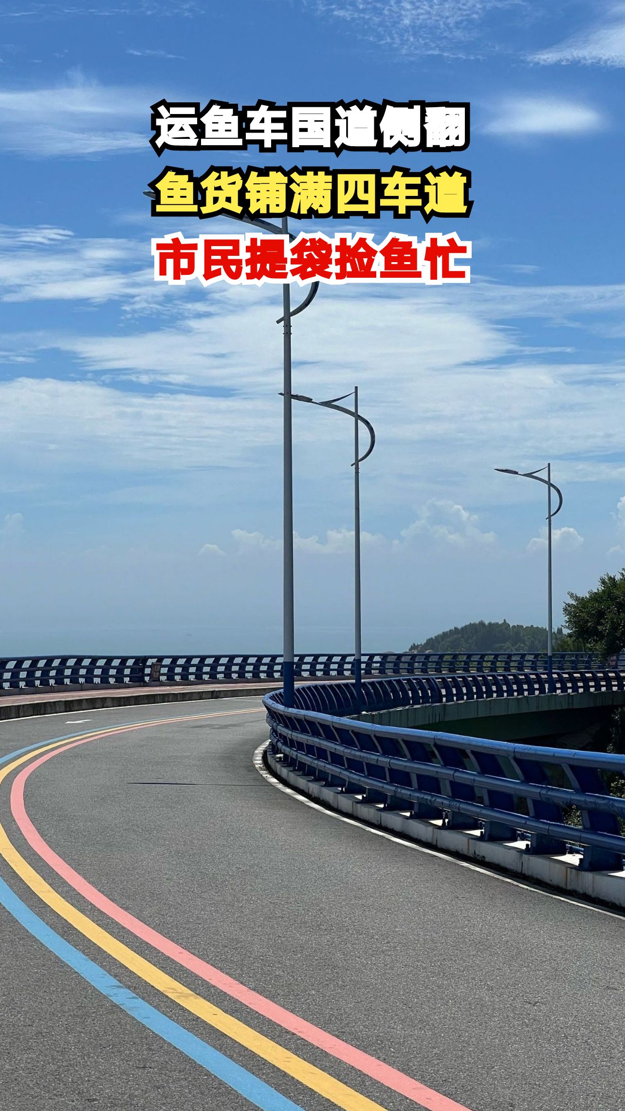 福建运鱼车侧翻国道秒变鱼塘,路人提桶捡鱼现场引热议