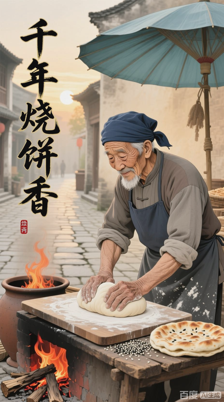 古代烧饼摊的烟火气息