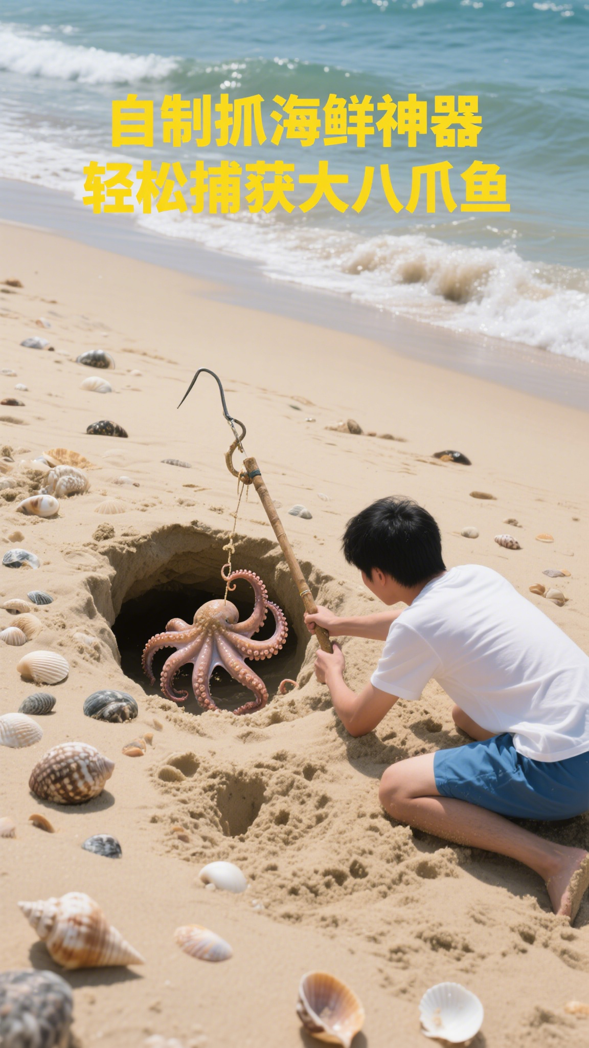 自制抓海鲜神器轻松捕获大八爪鱼