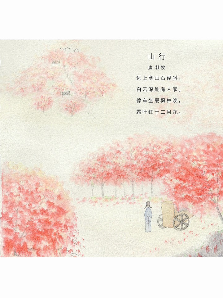 手绘|古诗配画|《山行》