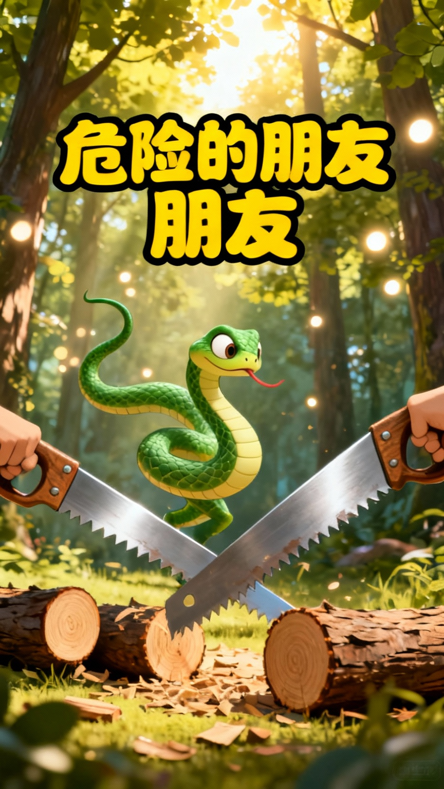 绿色卡通蛇与锯子的奇妙邂逅