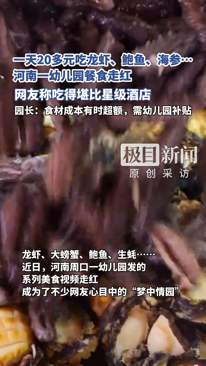 一天20多元吃龙虾、鲍鱼、大螃蟹，河南一幼儿园餐食走红