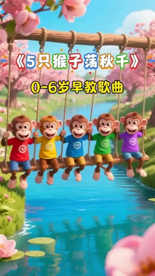 益智早教歌曲《五只猴子荡秋千》五只猴子荡秋千,嘲笑鳄鱼荡秋千儿歌多多儿歌动画启蒙早教