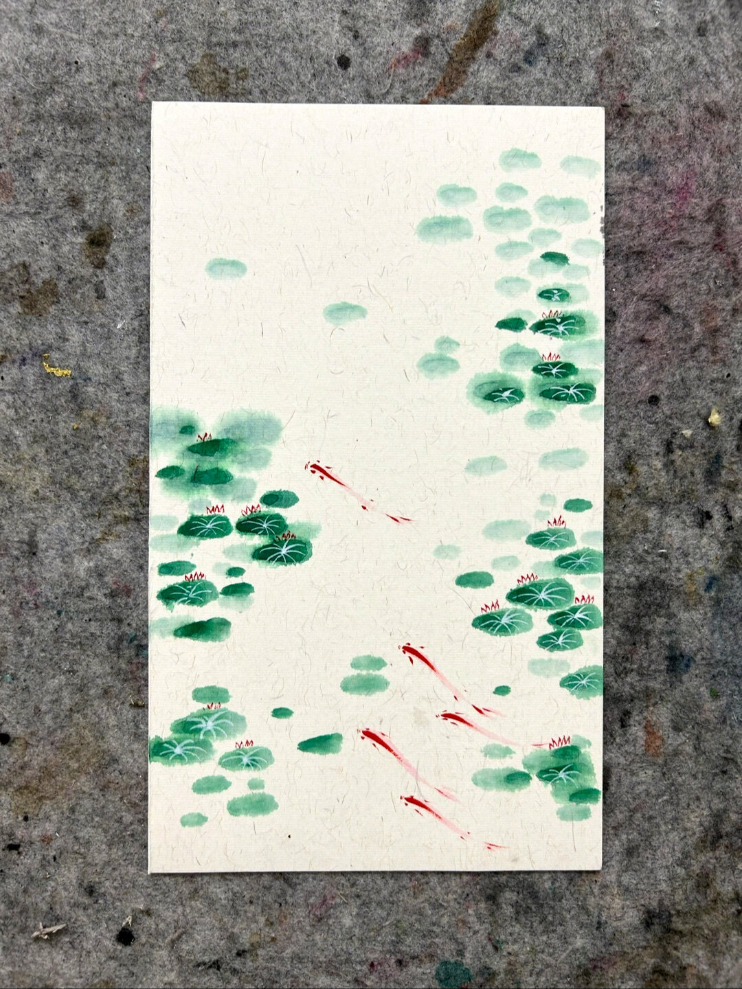 超简单国画荷花小鱼画法来啦