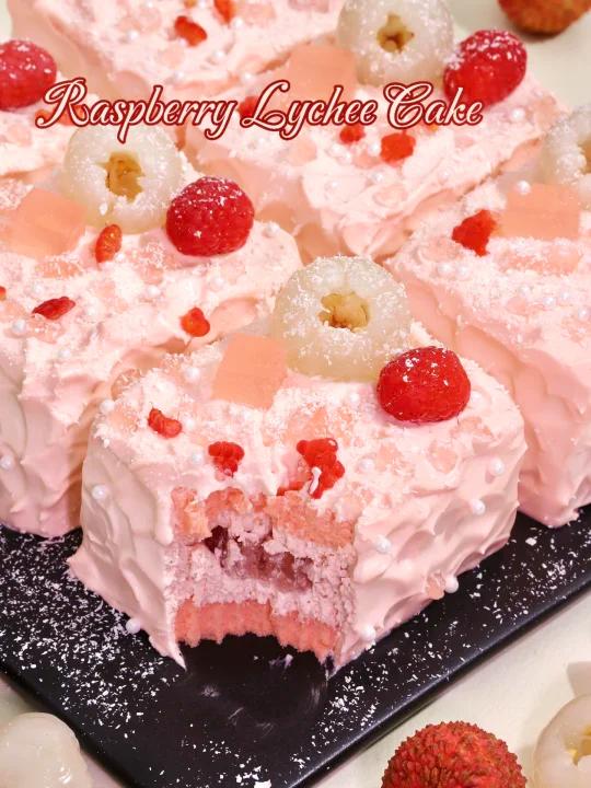 这叫一个宣～树莓荔枝果冻蛋糕