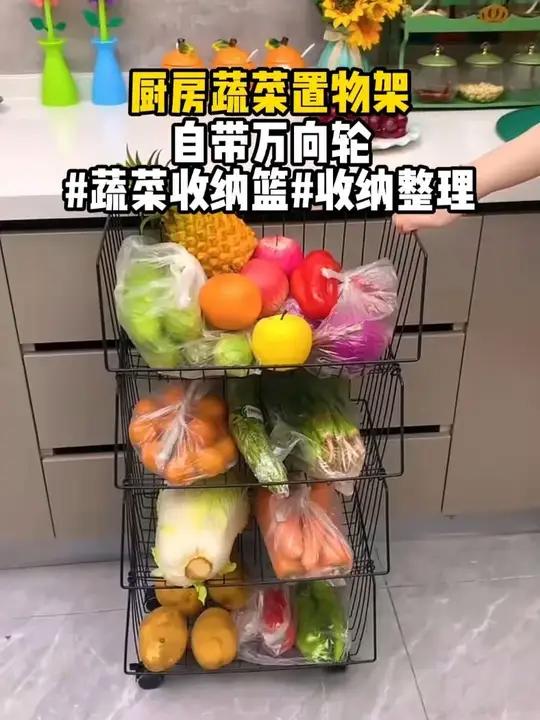 厨房蔬菜置物架，多层果蔬篮，移动小推车