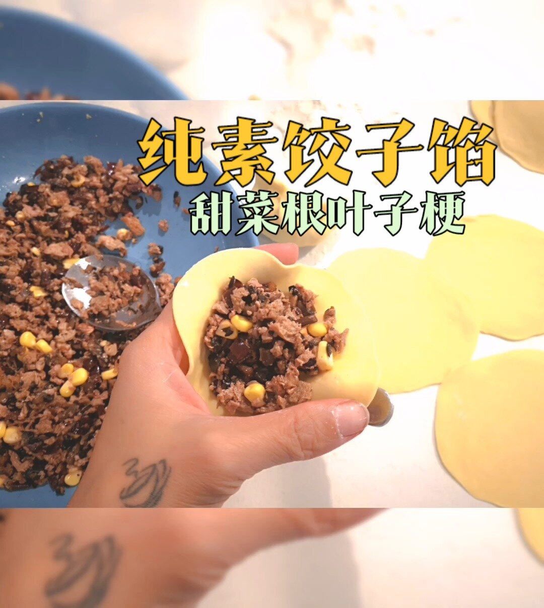 纯素饺子 甜菜根叶子梗 广东式饺子皮薄馅多