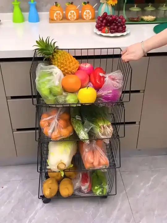 蔬菜，水果不要乱放地上了，可以试试这个果蔬篮收纳筐，分层收纳、用这个收纳篮收纳，瓜果蔬菜放