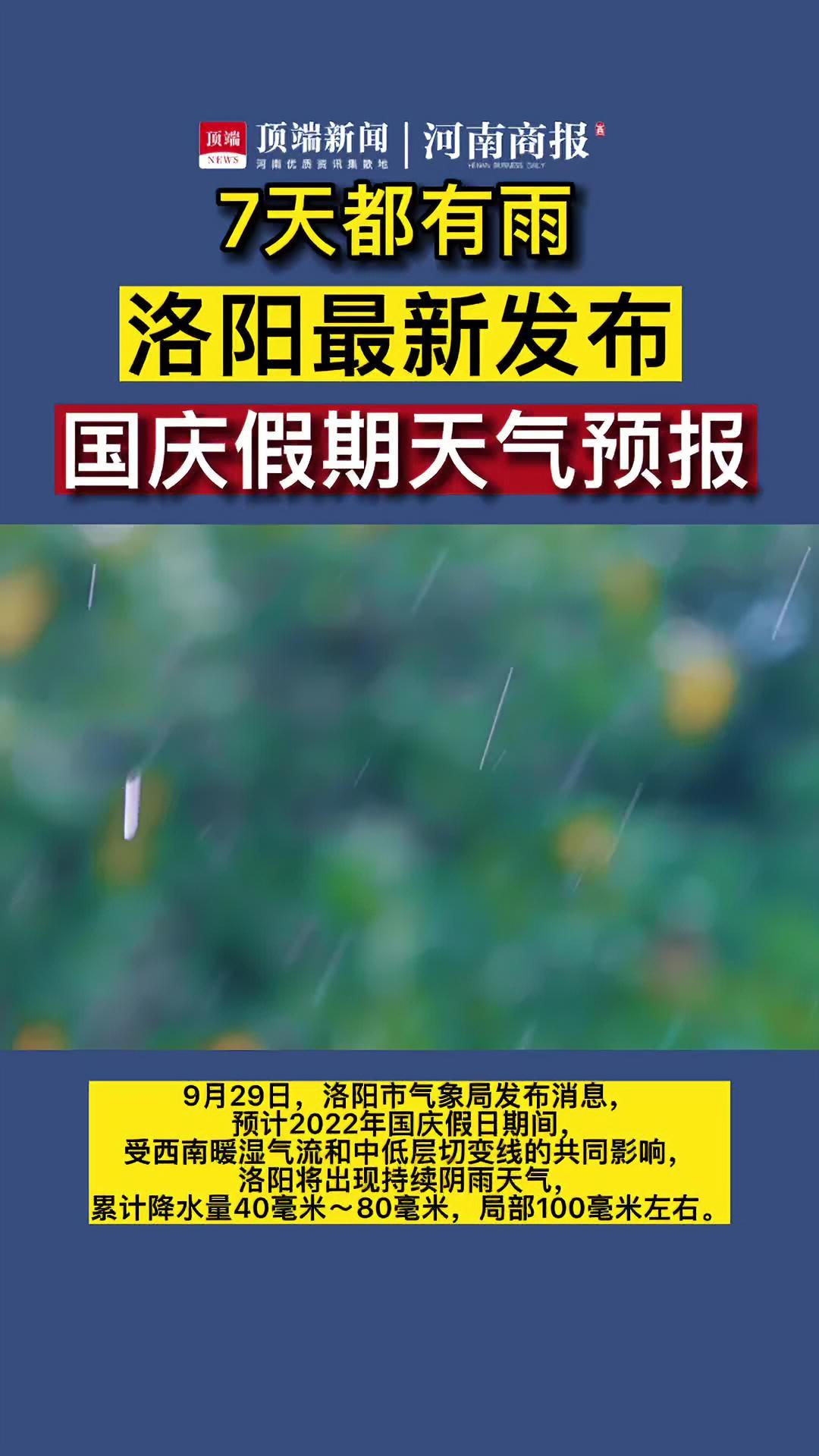 7天都有雨!洛阳最新发布国庆假期天气预报