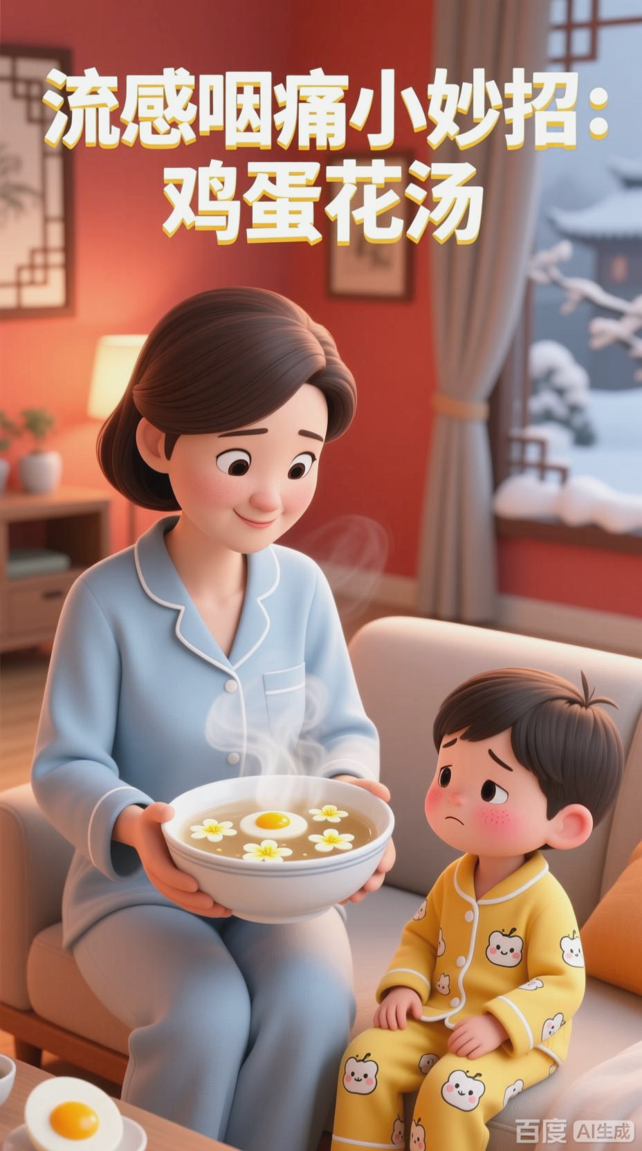 鸡蛋花汤缓解小学生流感咽痛