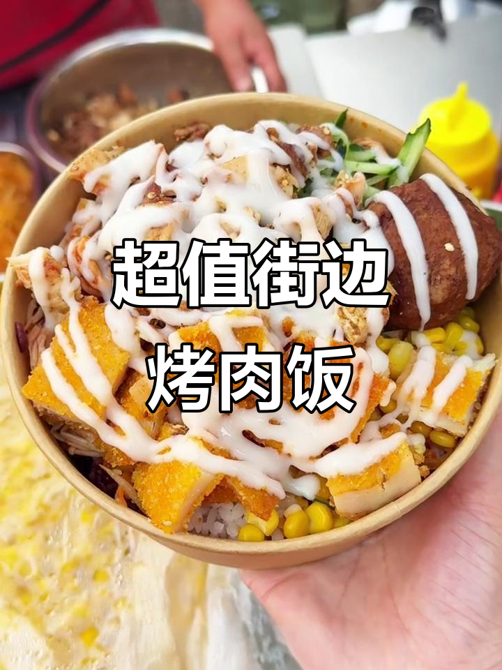 河南街头10元双拼烤肉鸡排饭,满满一盒超值套餐