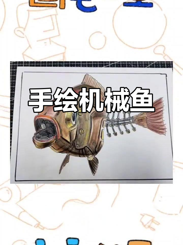 机械鱼与零件碰撞,创意手绘大变身