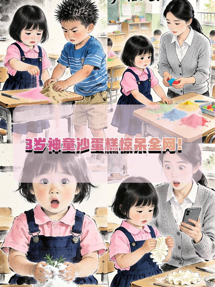 幼儿园手工课惊现沙雕大师！3岁娃用太空沙复刻生日蛋糕引爆家长群