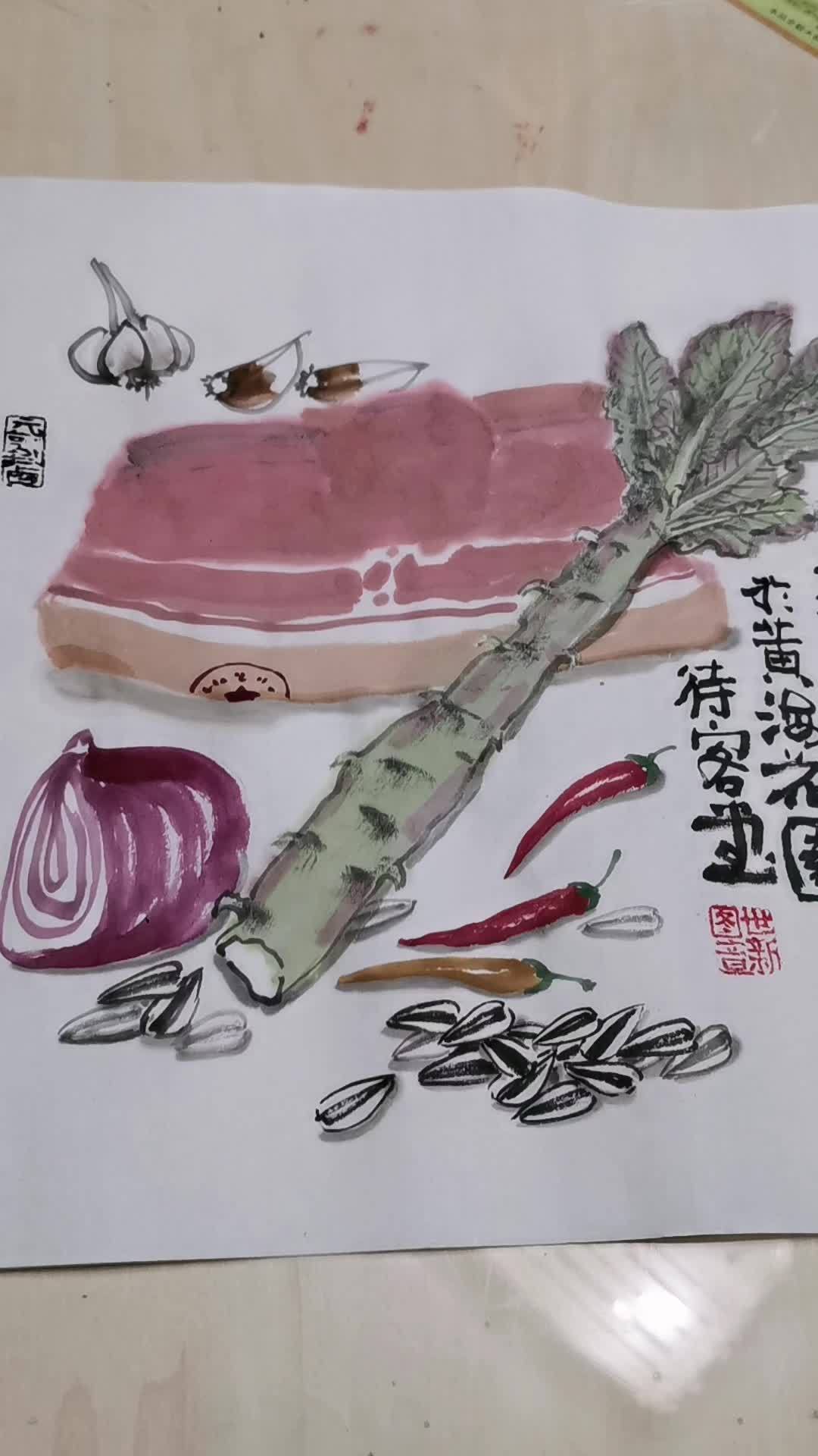 画一道家常菜,莴苣炒肉片 希望我的作品给您带来最美的回忆与快乐 每天一画 创作灵感 想画就