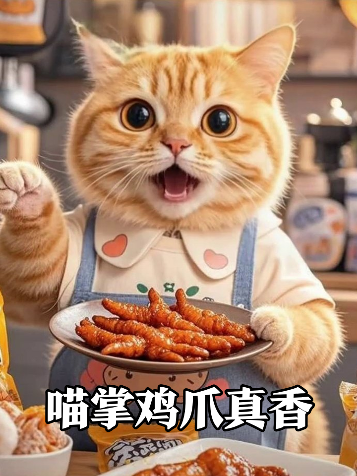 橘猫穿围裙掌勺鸡爪,表情夸张萌翻网友