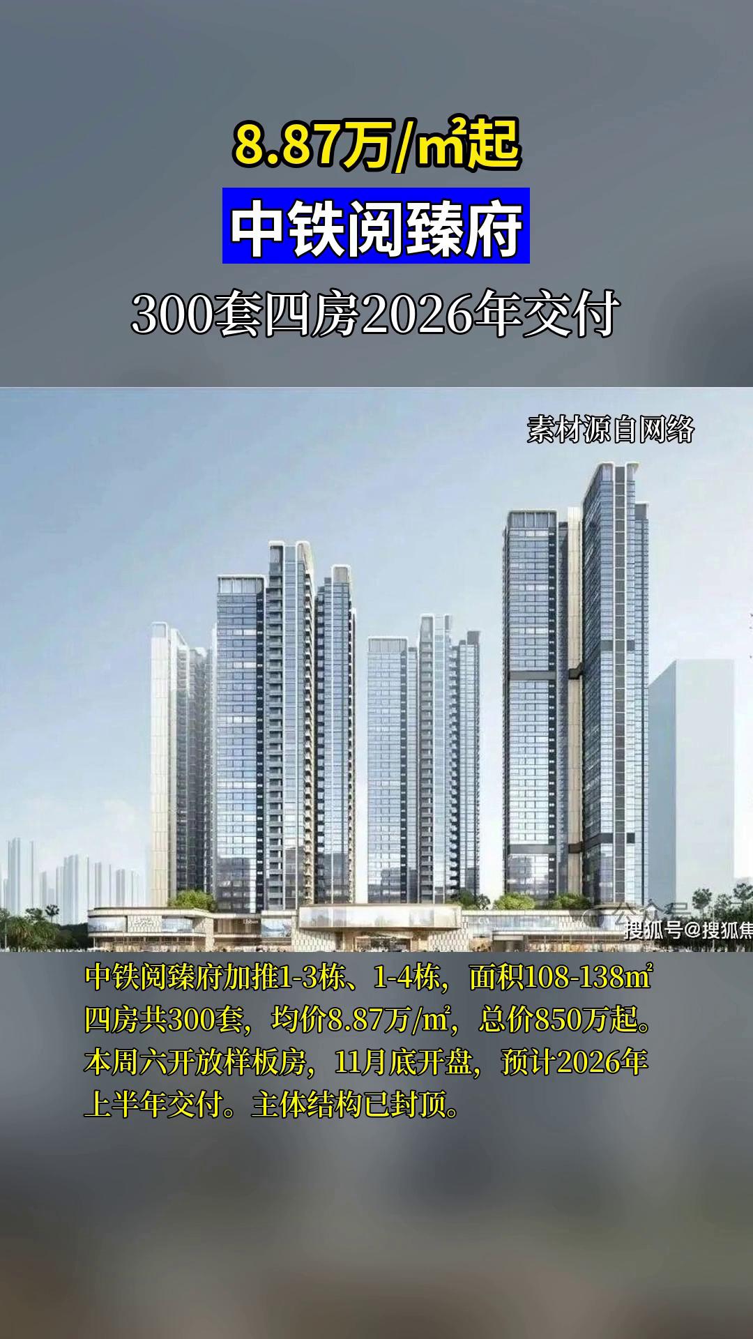 中铁阅臻府加推300套四房