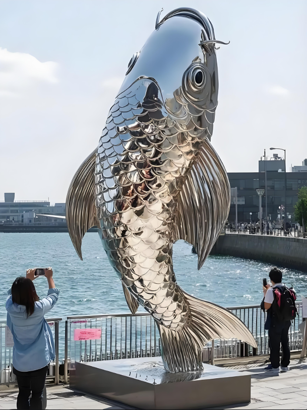 不锈钢镜面鲤鱼雕塑