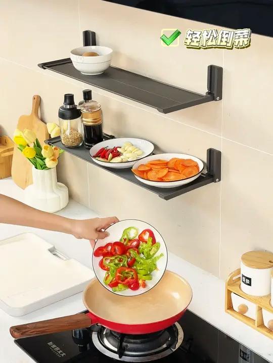 墙上放一个折叠备菜架,不用的时候就折叠起来 厨房置物架 备菜神器 备菜置物架 墙上置物架