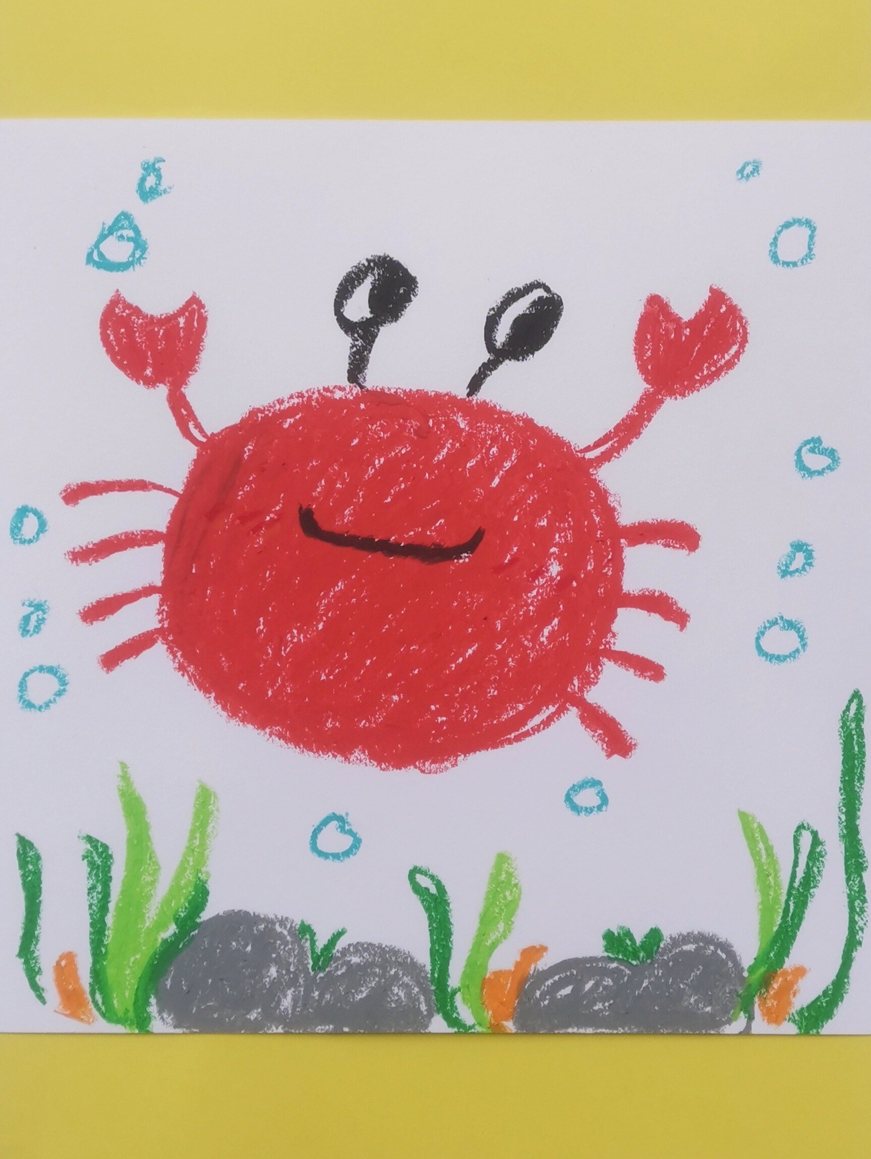 一看就会的儿童画|油画棒画大螃蟹|超简单噢