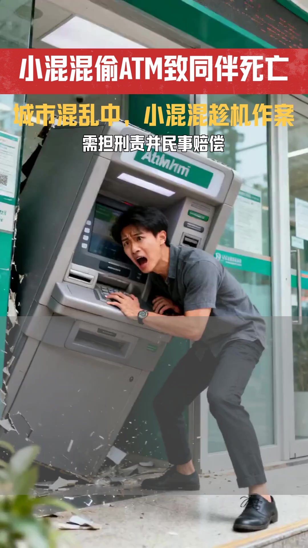 城里出现未知鲨鱼 实为鳄鱼 事件中 小混混趁乱盗窃提款机致同伴死亡是否需担责