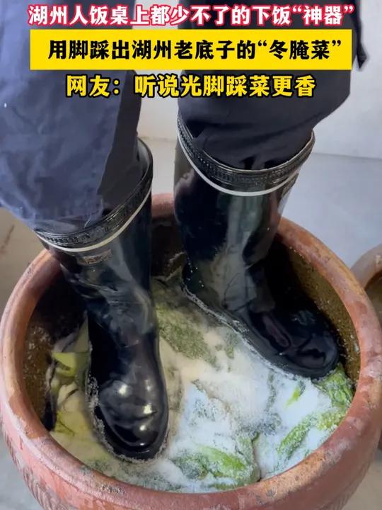 用脚踩出湖州老底子的“冬腌菜”!网友:听说光脚踩菜更香(记者:孙建见 制作:垚垚)
