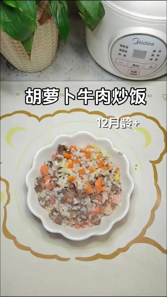 今天做的是:胡萝卜牛肉炒饭,做法简单营养美味～