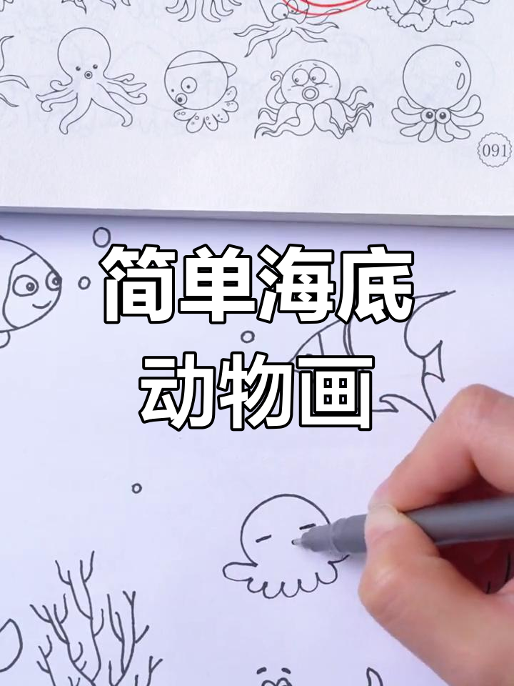 海底世界简笔画,轻松学画海洋生物