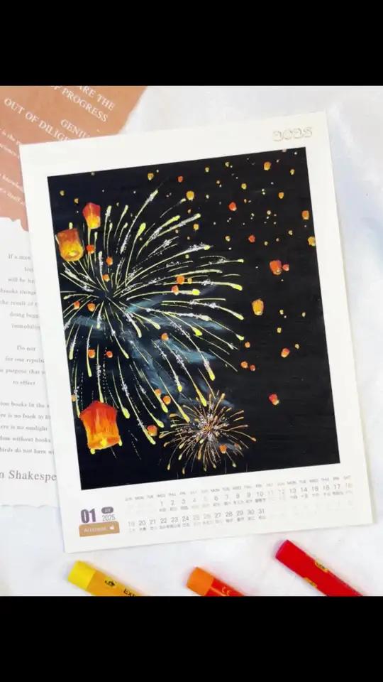 新年烟花教程来啦!手绘月历最特别的新年礼物 油画棒:高尔乐经典+马卡龙色系  油画棒手绘画