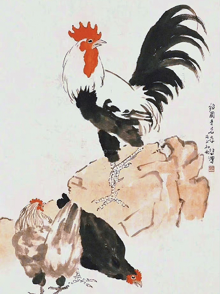 国画|大吉(鸡)大利|徐悲鸿|精选赏析