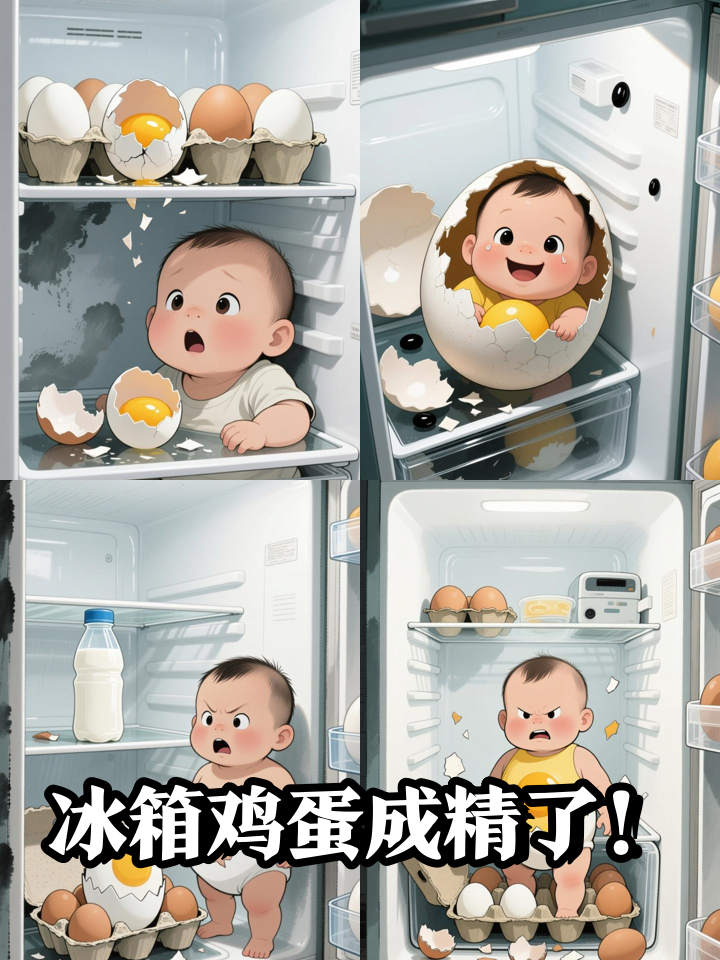 深夜冰箱鸡蛋破壳成精，蛋黄哥伸脚伸脑袋要离家出走