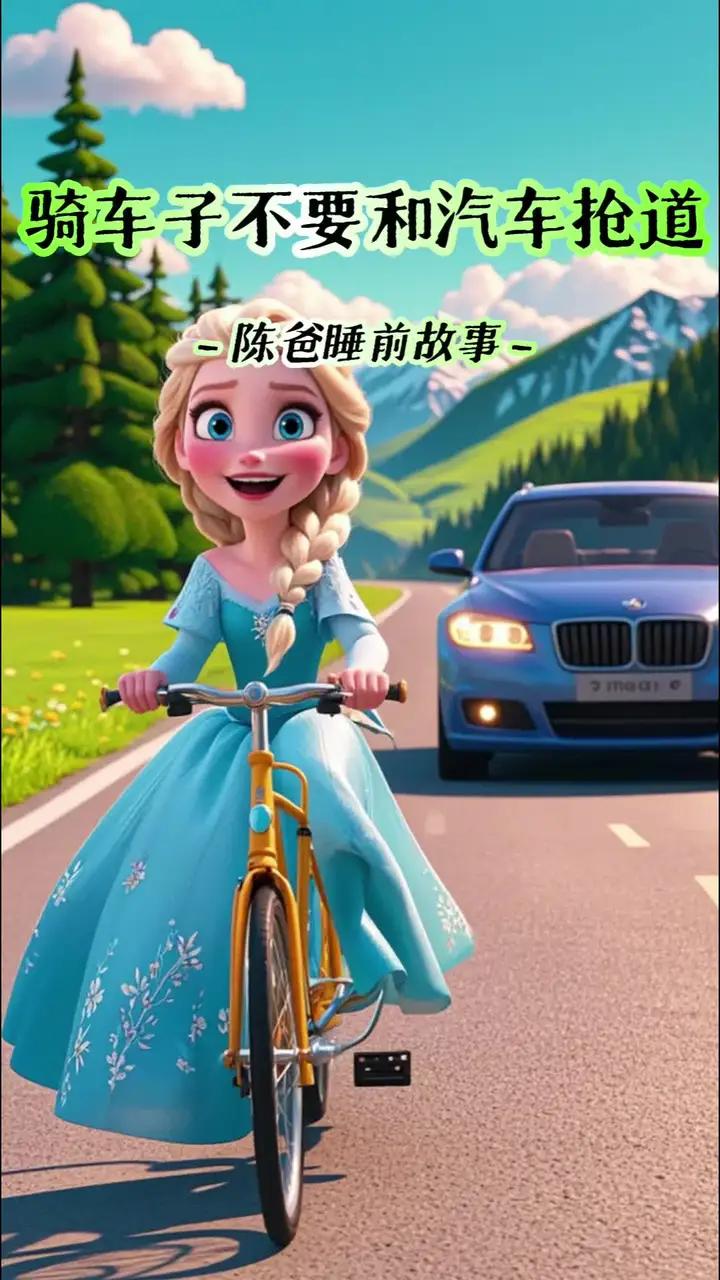 儿童睡前故事《骑车子不要和汽车抢道》双语亲子阅读育儿有声绘本 爱莎公主用她的行动告诉我们,