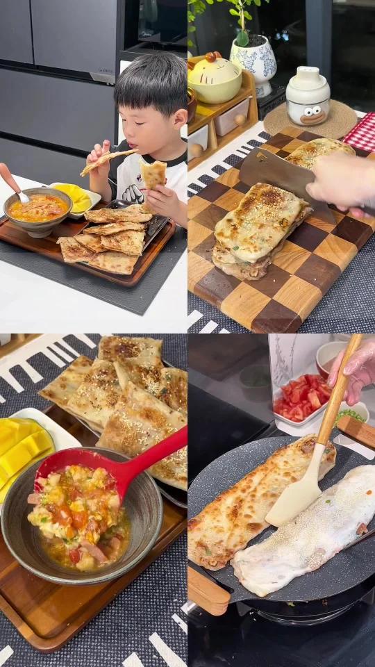 幼儿园小朋友晚餐做了超香的葱花肉饼