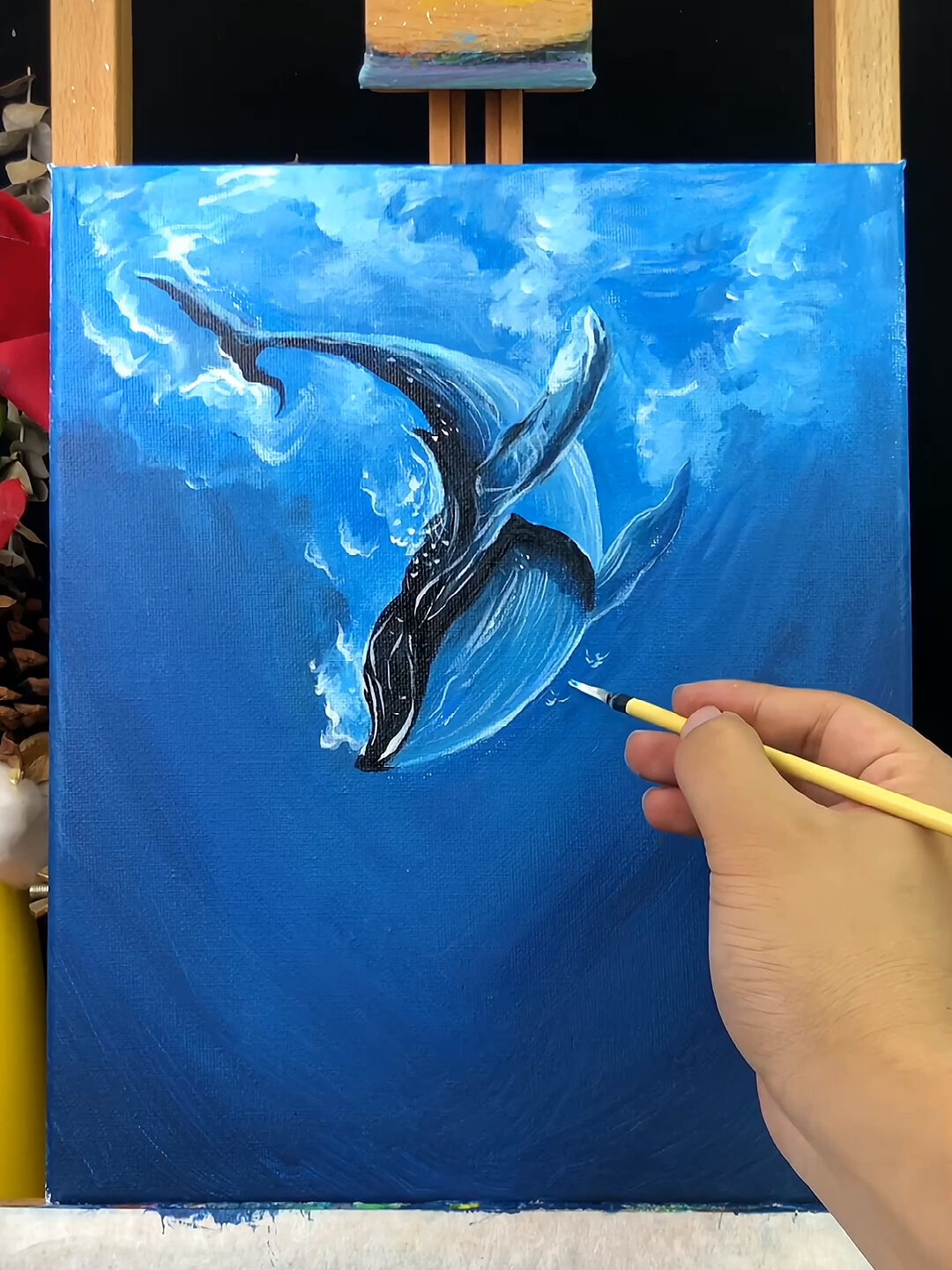 深海鲸鱼|丙烯画|30秒视频教程!