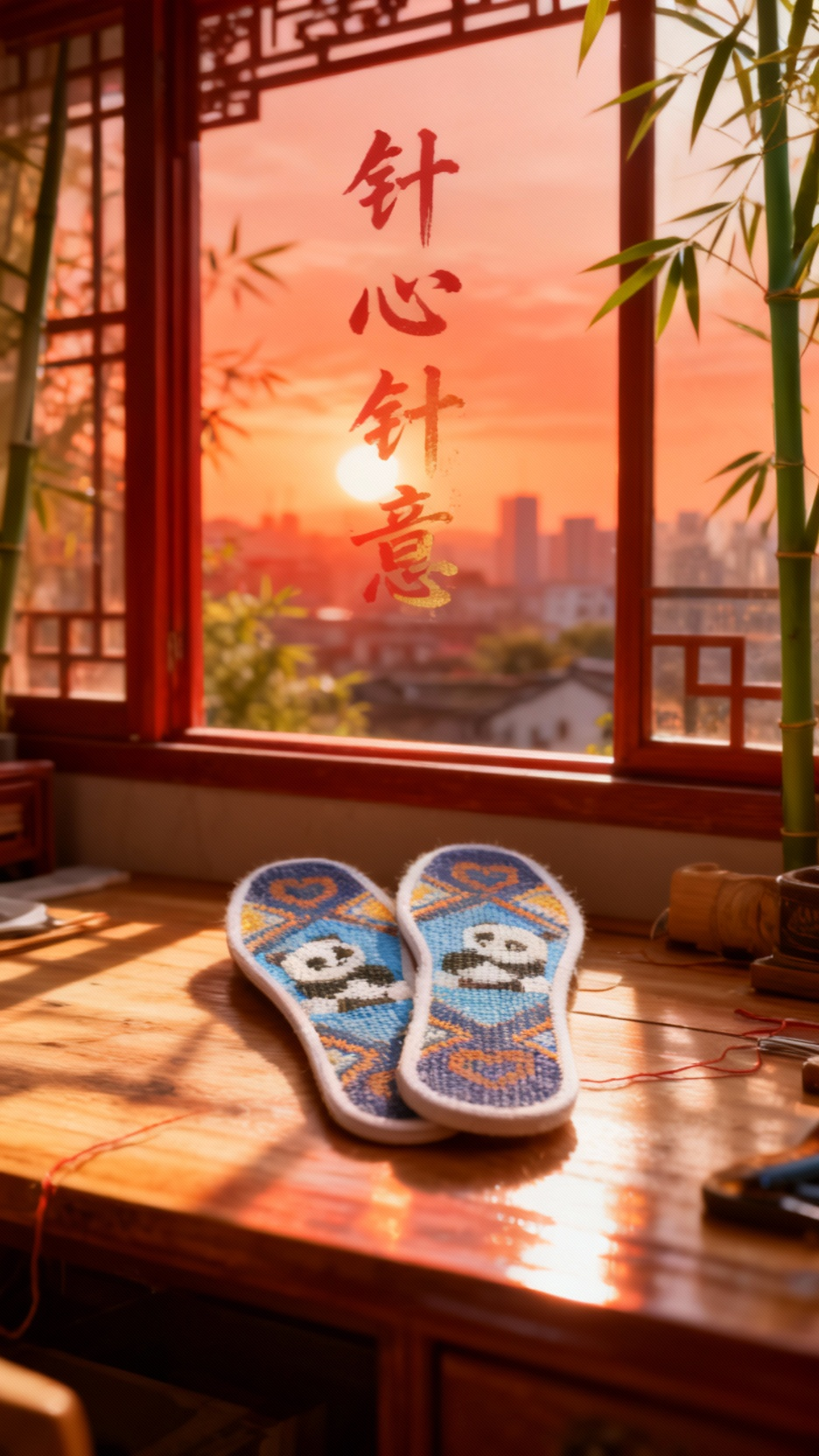 熊猫图案十字绣鞋垫,萌趣十足
